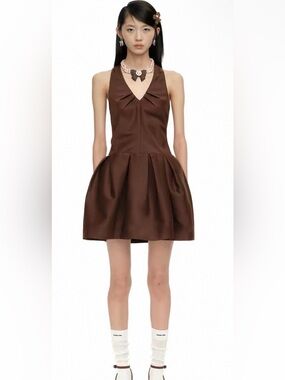 SHUSHU/TONG Tucked Halter Neck Dress size UK12/US 8 Original Price $588